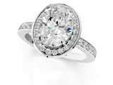 White gold Oval Cut Diamond Halo Ring with Bezel Frame and Pavé Band_111