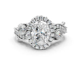 White gold Oval Cut Diamond Halo Ring with Milgrain Pavé Band and Four-Prong Setting_64