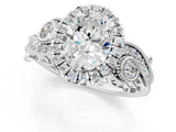 White gold Oval Cut Diamond Halo Ring with Milgrain Pavé Band and Four-Prong Setting_65