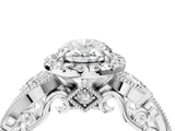 White gold Oval Cut Diamond Halo Ring with Milgrain Pavé Band and Four-Prong Setting_67