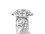 White gold Oval Cut Diamond Halo Ring with Milgrain Pavé Band and Four-Prong Setting_68