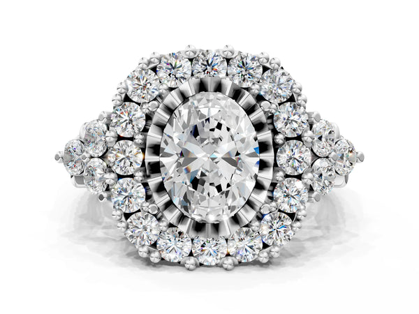 White Gold Oval Halo Crossover Pave Engagement Ring Setting