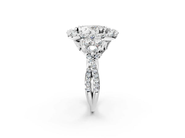 White Gold Oval Halo Crossover Pave Engagement Ring Setting