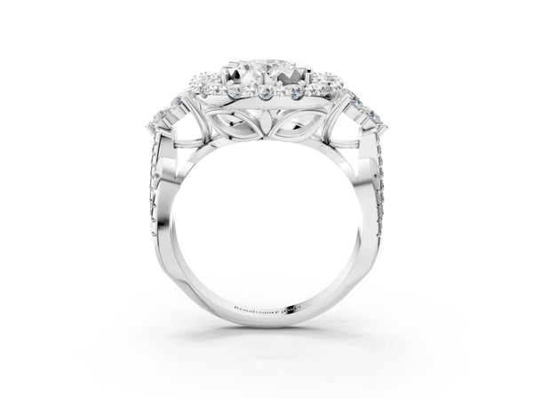 White Gold Oval Halo Crossover Pave Engagement Ring Setting