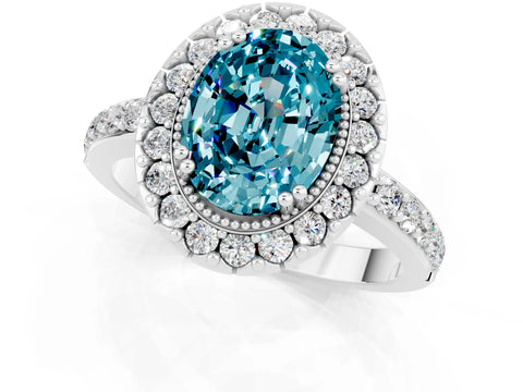 White gold Oval Cut Diamond Halo Ring with Pavé Band and Prong Setting_1