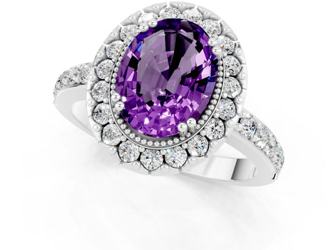 White gold Oval Cut Diamond Halo Ring with Pavé Band and Prong Setting_1