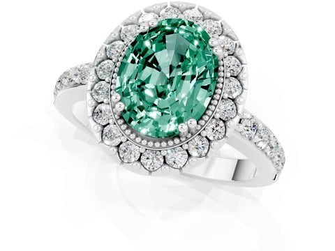 White gold Oval Cut Diamond Halo Ring with Pavé Band and Prong Setting_1