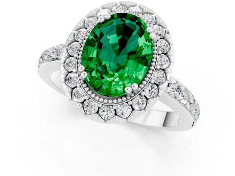 White gold Oval Cut Diamond Halo Ring with Pavé Band and Prong Setting_1