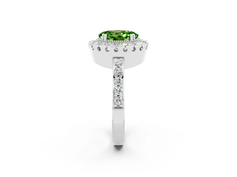 White gold Oval Cut Diamond Halo Ring with Pavé Band and Prong Setting_2