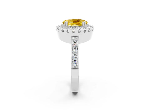 White gold Oval Cut Diamond Halo Ring with Pavé Band and Prong Setting_2
