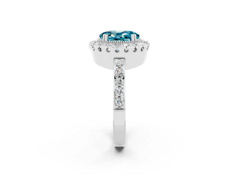 White gold Oval Cut Diamond Halo Ring with Pavé Band and Prong Setting_2