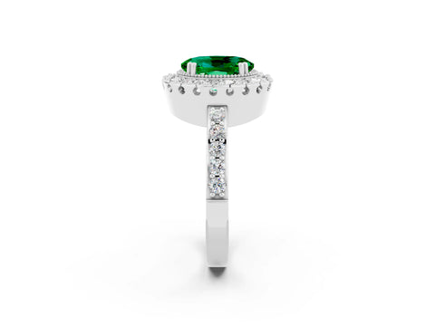White gold Oval Cut Diamond Halo Ring with Pavé Band and Prong Setting_2