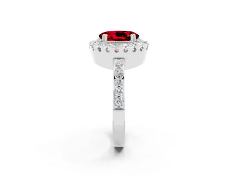 White gold Oval Cut Diamond Halo Ring with Pavé Band and Prong Setting_2