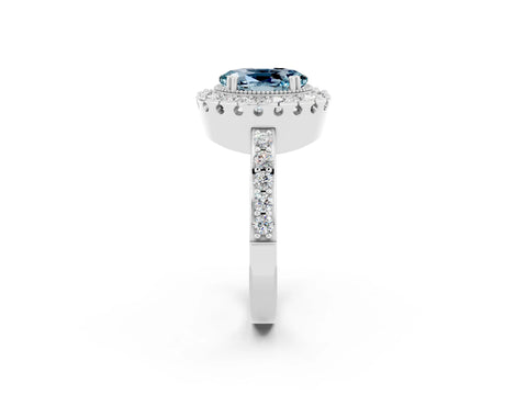 White gold Oval Cut Diamond Halo Ring with Pavé Band and Prong Setting_2