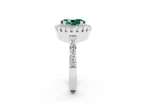 White gold Oval Cut Diamond Halo Ring with Pavé Band and Prong Setting_2