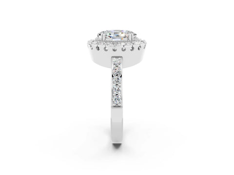 White gold Oval Cut Diamond Halo Ring with Pavé Band and Prong Setting_2