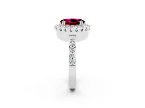 White gold Oval Cut Diamond Halo Ring with Pavé Band and Prong Setting_2