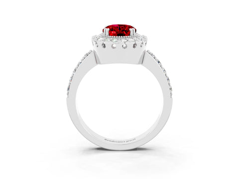 White gold Oval Cut Diamond Halo Ring with Pavé Band and Prong Setting_3