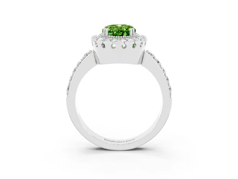 White gold Oval Cut Diamond Halo Ring with Pavé Band and Prong Setting_3
