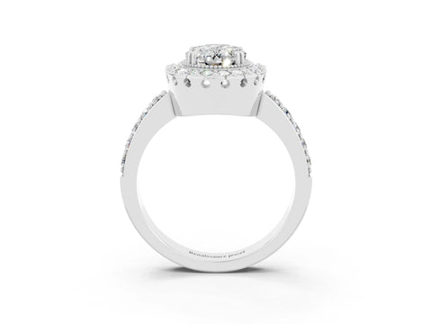 White gold Oval Cut Diamond Halo Ring with Pavé Band and Prong Setting_3