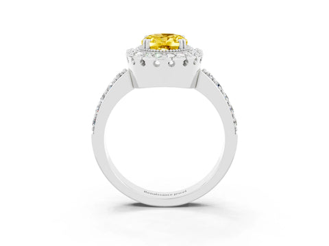 White gold Oval Cut Diamond Halo Ring with Pavé Band and Prong Setting_3