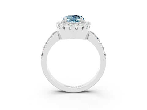 White gold Oval Cut Diamond Halo Ring with Pavé Band and Prong Setting_3