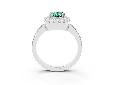 White gold Oval Cut Diamond Halo Ring with Pavé Band and Prong Setting_3