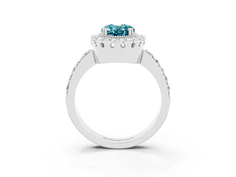 White gold Oval Cut Diamond Halo Ring with Pavé Band and Prong Setting_3