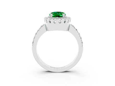 White gold Oval Cut Diamond Halo Ring with Pavé Band and Prong Setting_3