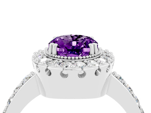 White gold Oval Cut Diamond Halo Ring with Pavé Band and Prong Setting_4