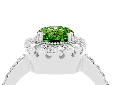 White gold Oval Cut Diamond Halo Ring with Pavé Band and Prong Setting_4