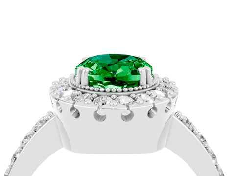 White gold Oval Cut Diamond Halo Ring with Pavé Band and Prong Setting_4