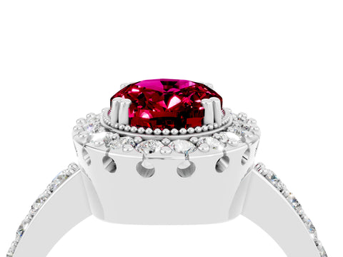 White gold Oval Cut Diamond Halo Ring with Pavé Band and Prong Setting_4