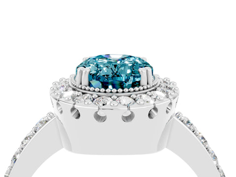 White gold Oval Cut Diamond Halo Ring with Pavé Band and Prong Setting_4