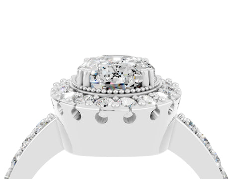 White gold Oval Cut Diamond Halo Ring with Pavé Band and Prong Setting_4