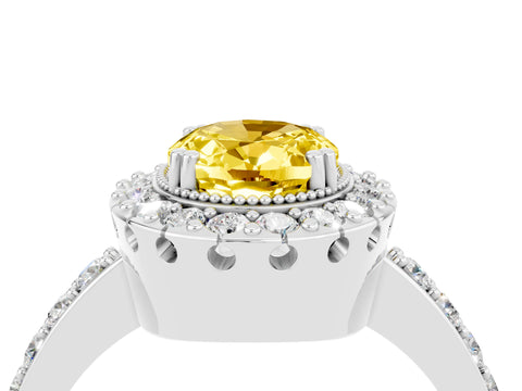 White gold Oval Cut Diamond Halo Ring with Pavé Band and Prong Setting_4
