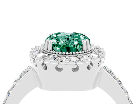 White gold Oval Cut Diamond Halo Ring with Pavé Band and Prong Setting_4