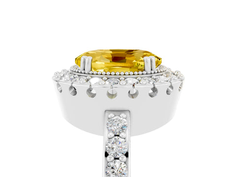 White gold Oval Cut Diamond Halo Ring with Pavé Band and Prong Setting_5