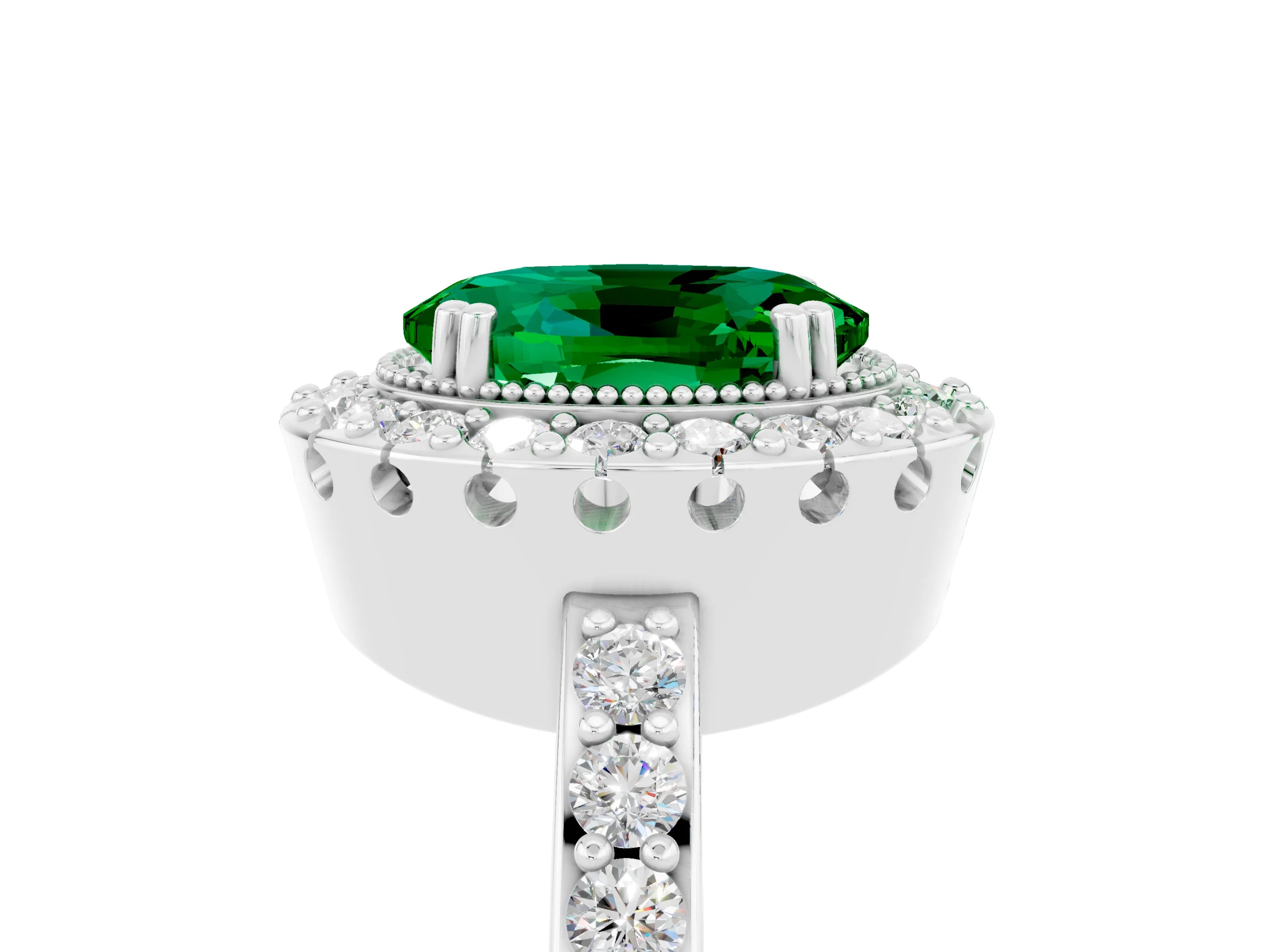 White gold Oval Cut Diamond Halo Ring with Pavé Band and Prong Setting_5