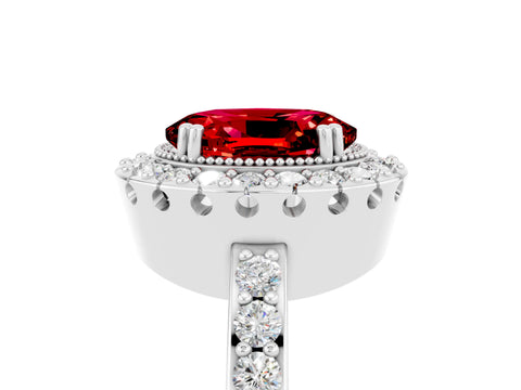 White gold Oval Cut Diamond Halo Ring with Pavé Band and Prong Setting_5