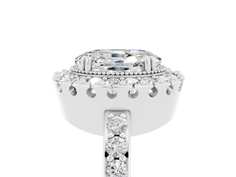 White gold Oval Cut Diamond Halo Ring with Pavé Band and Prong Setting_5