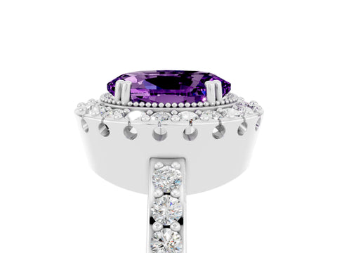 White gold Oval Cut Diamond Halo Ring with Pavé Band and Prong Setting_5