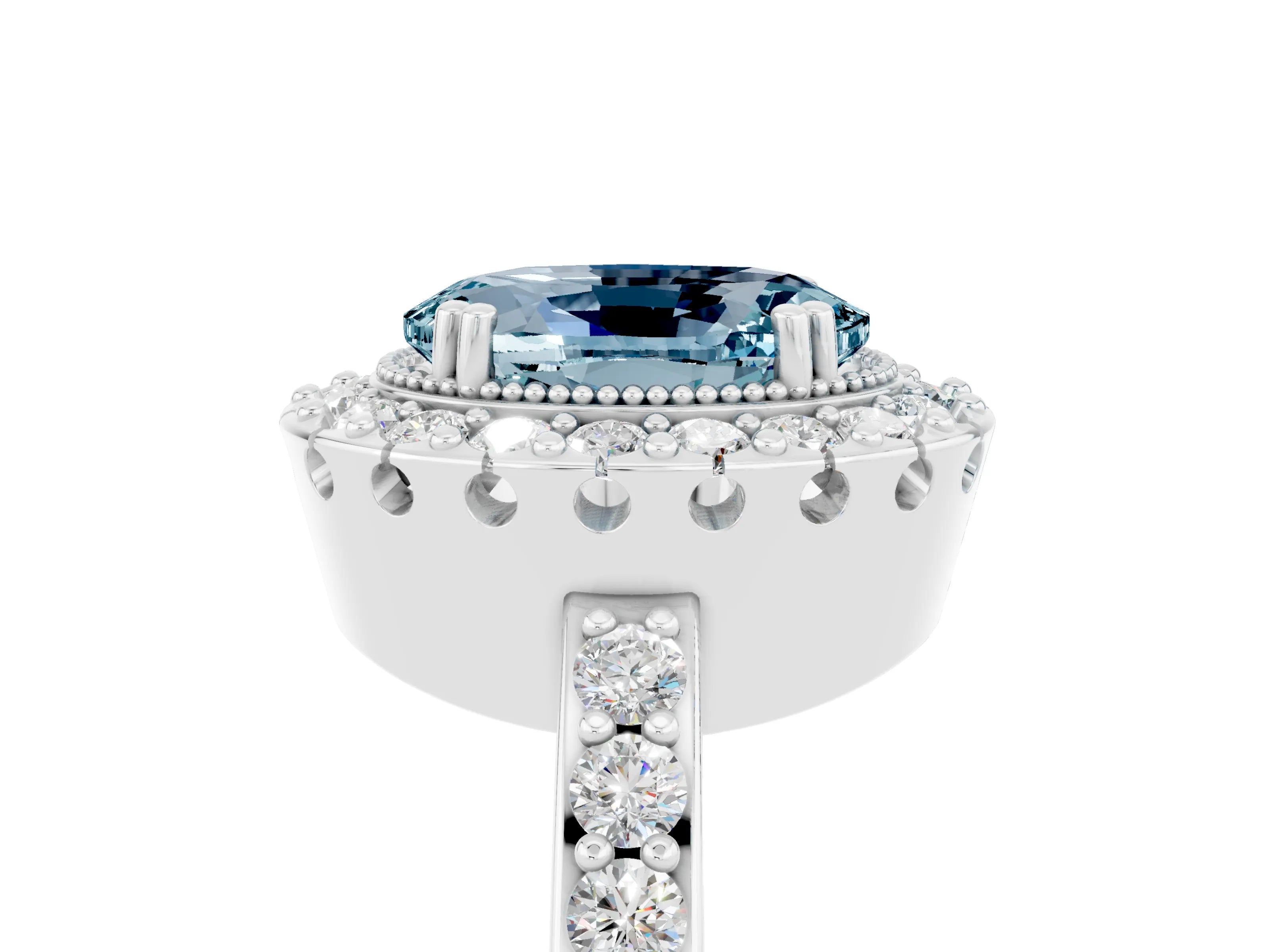 White gold Oval Cut Diamond Halo Ring with Pavé Band and Prong Setting_5