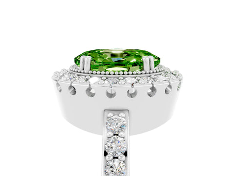 White gold Oval Cut Diamond Halo Ring with Pavé Band and Prong Setting_5