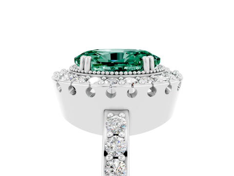 White gold Oval Cut Diamond Halo Ring with Pavé Band and Prong Setting_5