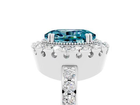 White gold Oval Cut Diamond Halo Ring with Pavé Band and Prong Setting_5