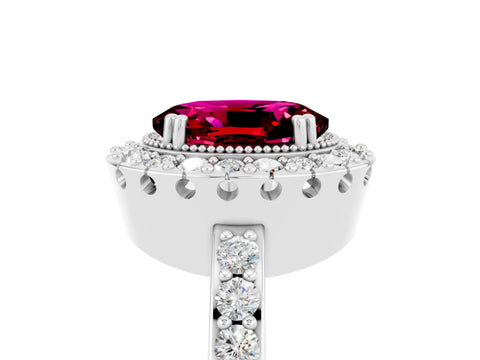 White gold Oval Cut Diamond Halo Ring with Pavé Band and Prong Setting_5