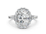 White gold Oval Cut Diamond Halo Ring with Pear Side Stones and Prong Setting_118