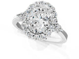 White gold Oval Cut Diamond Halo Ring with Pear Side Stones and Prong Setting_122