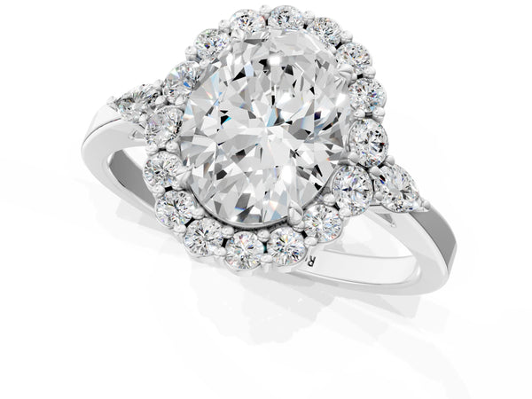 Platinum Oval Halo Engagement Ring Setting with Pear Accents